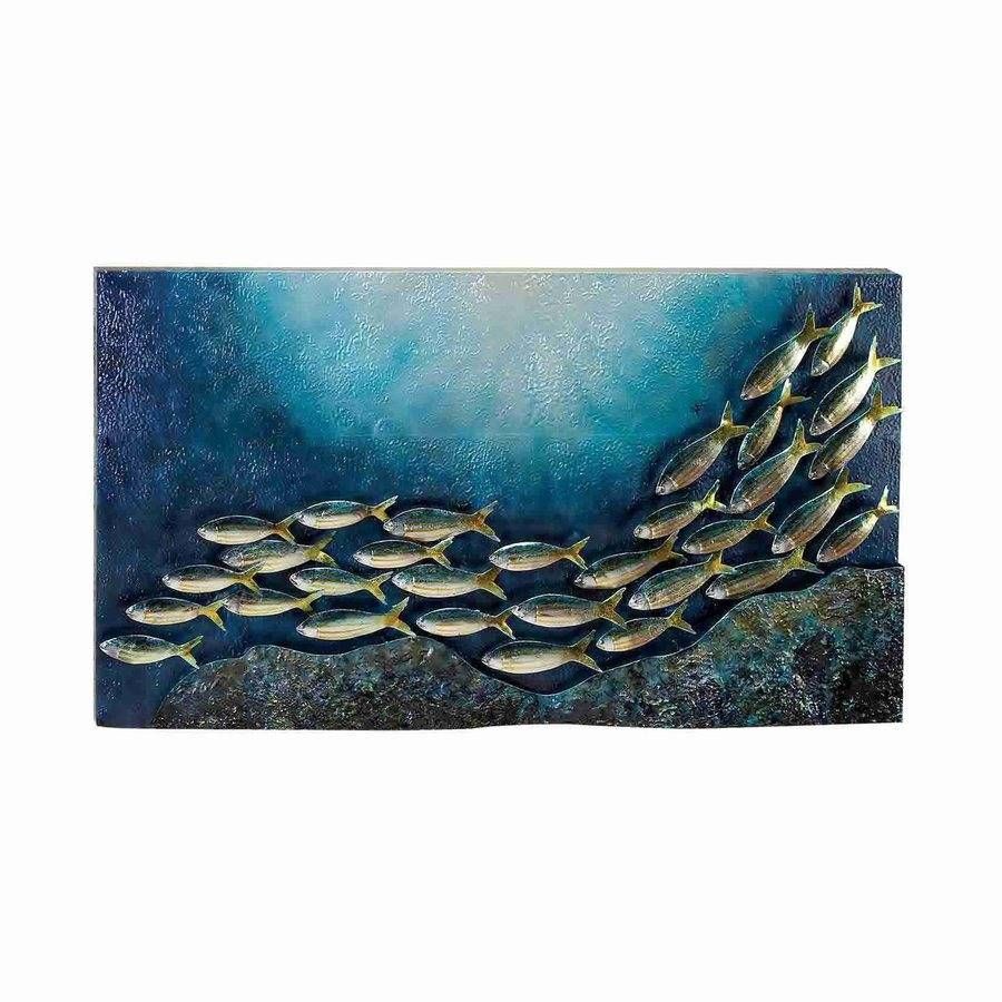 Shop Woodland Imports 40 In W X 22 In H Frameless Metal School Of Within 2017 Fish 3d Wall Art (View 4 of 20)