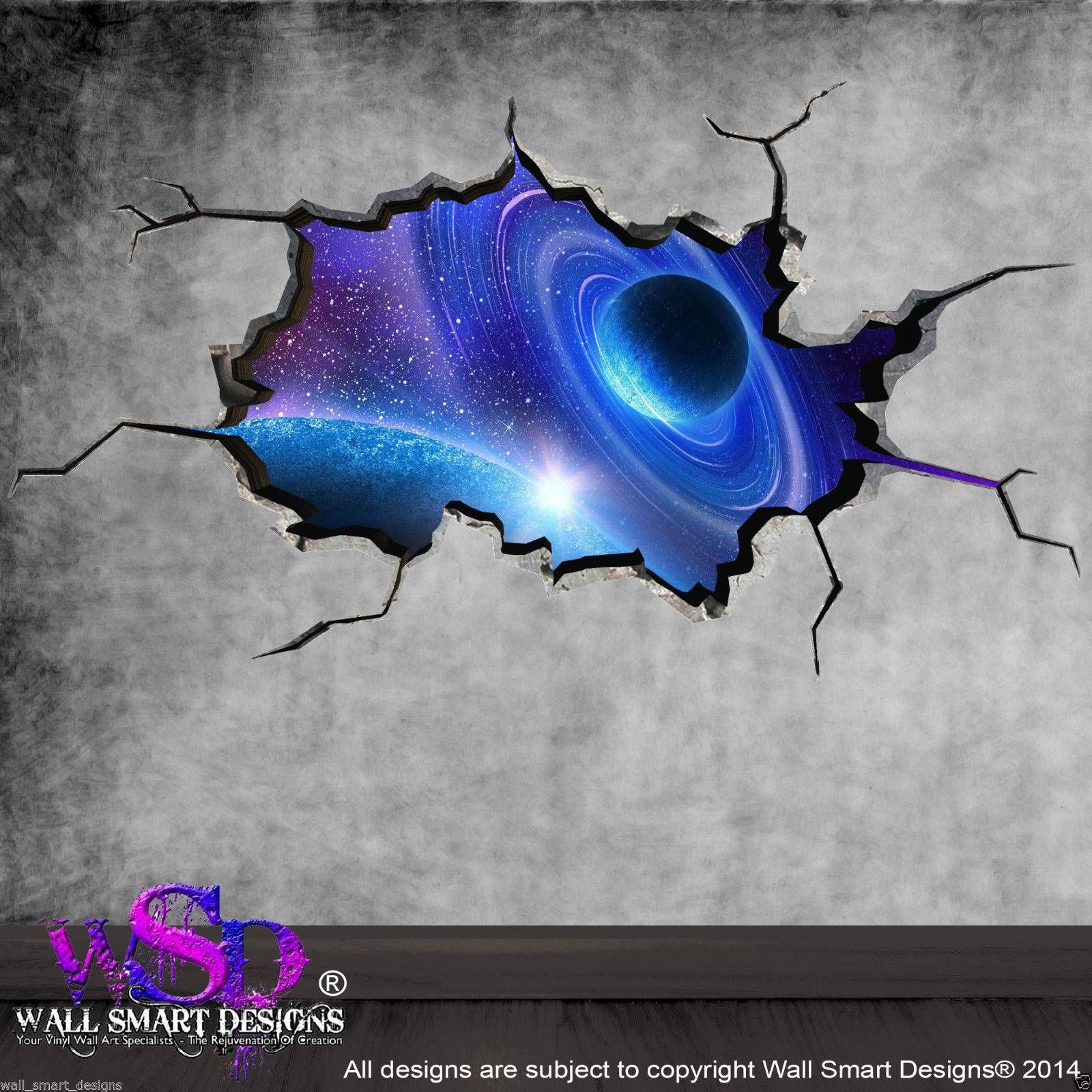 Space Planets Universe World Cracked 3d – Wall Art Sticker Boy Within Current 3d Wall Art (View 24 of 30)