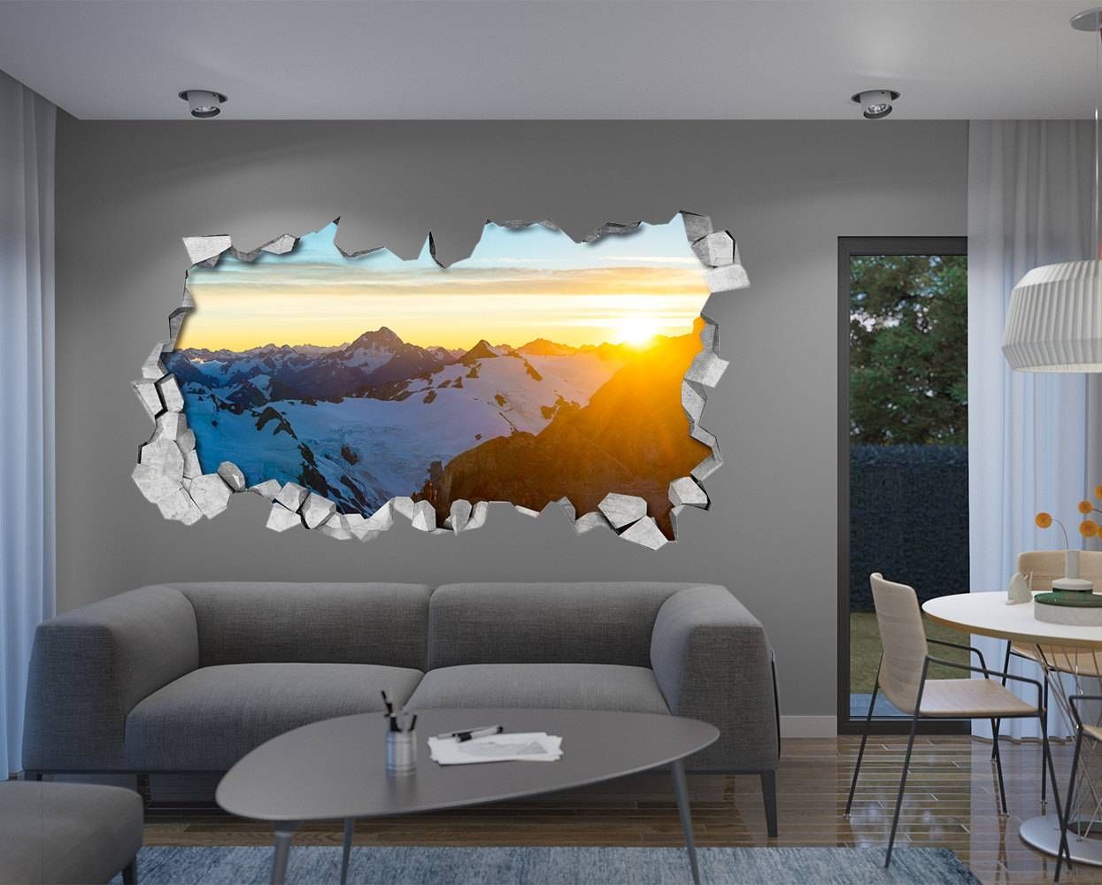 Sunny Mountain 3d Wall 3d Wallpaper 3d Wall Art 3d Regarding Most Recent 3d Wall Art For Living Room (Gallery 6 of 20)