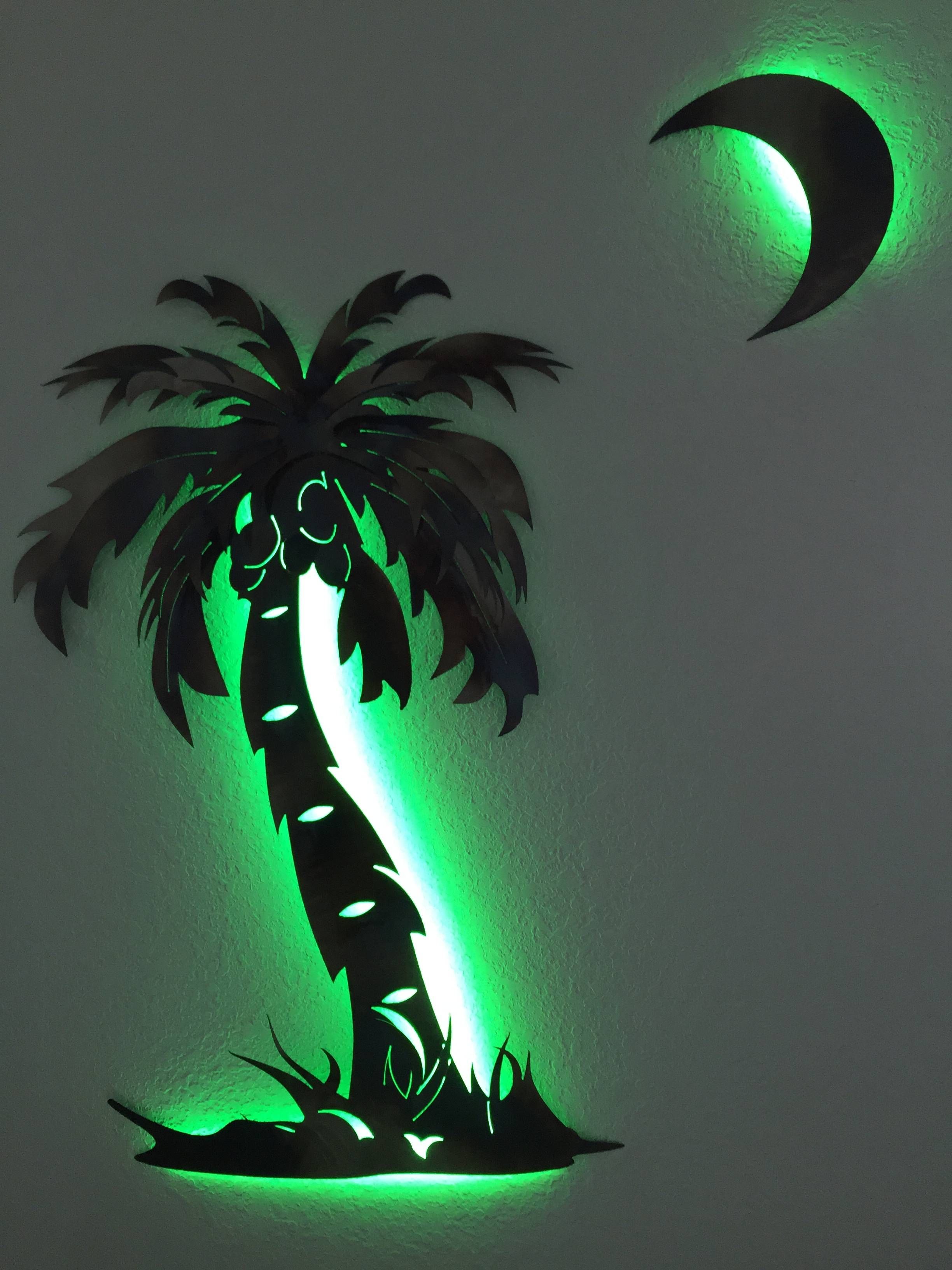 The Led Lights Throughout Most Current Palm Tree Metal Art (View 17 of 25)