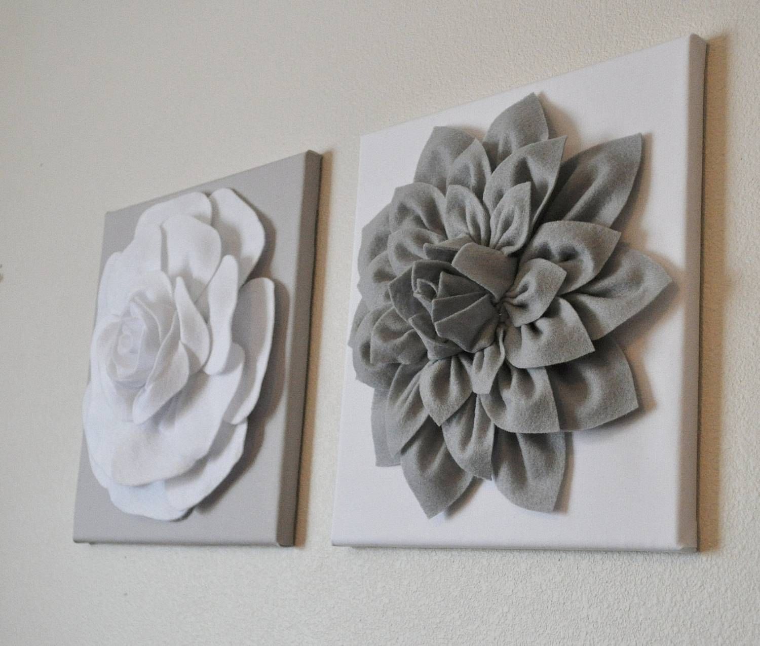 Two Wall Flowers Gray Dahlia On White And White Rose On Gray Pertaining To Most Recent Flower Wall Art Canvas (View 3 of 20)