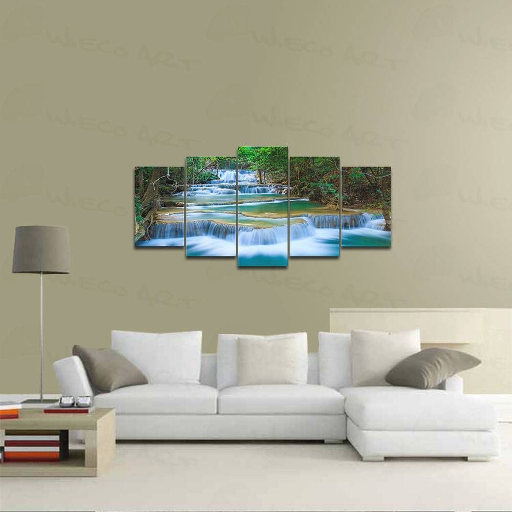 Unframed Modern 5 Piece Canvas Prints Peace Waterfall Landscape Within Most Current 7 Piece Canvas Wall Art (View 18 of 20)