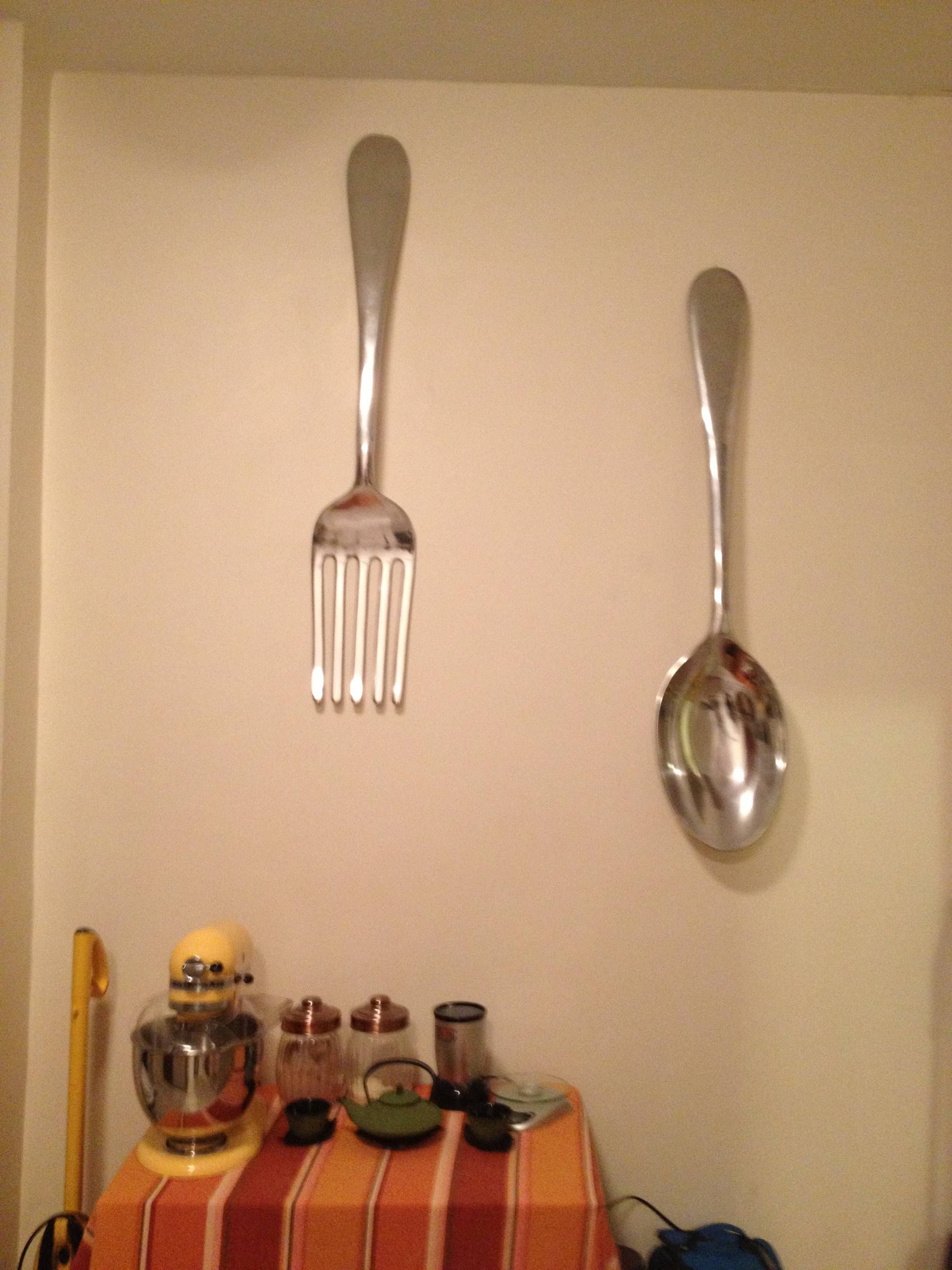 Wall Art Design Ideas: 3d Metals Industrial Giant Fork And Spoon With Most Recently Released Giant Fork And Spoon Wall Art (View 1 of 25)
