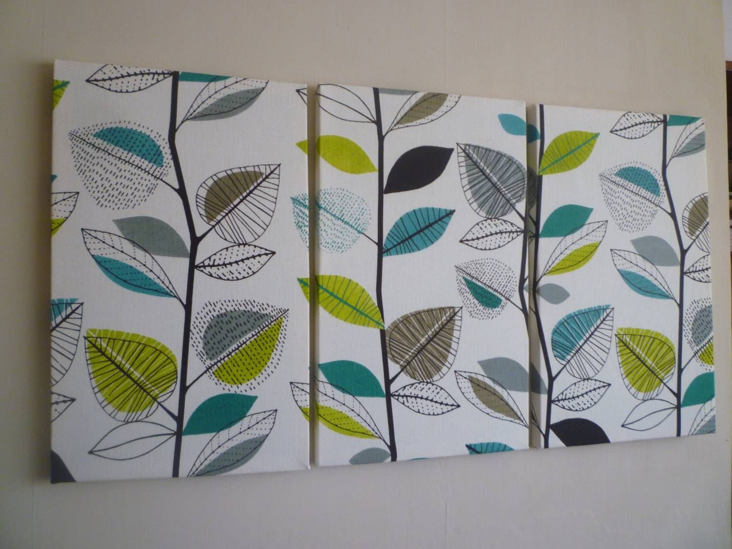 Wall Art Triptych 3 Piece Big Fabric Home Decor Teal Lime For 2018 Lime Green Wall Art (Gallery 19 of 20)