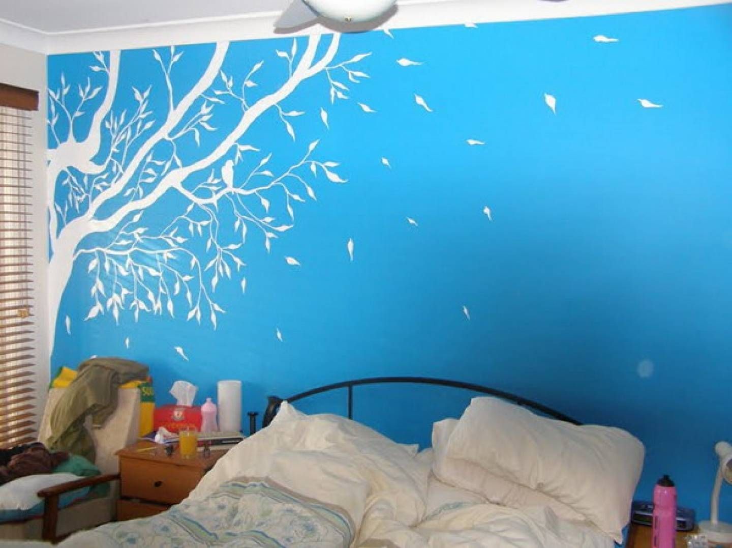 Wall Painting Ideas Blue Schemes Bedroom Blue Walls With White Within Most Up To Date Painted Trees Wall Art (View 19 of 20)