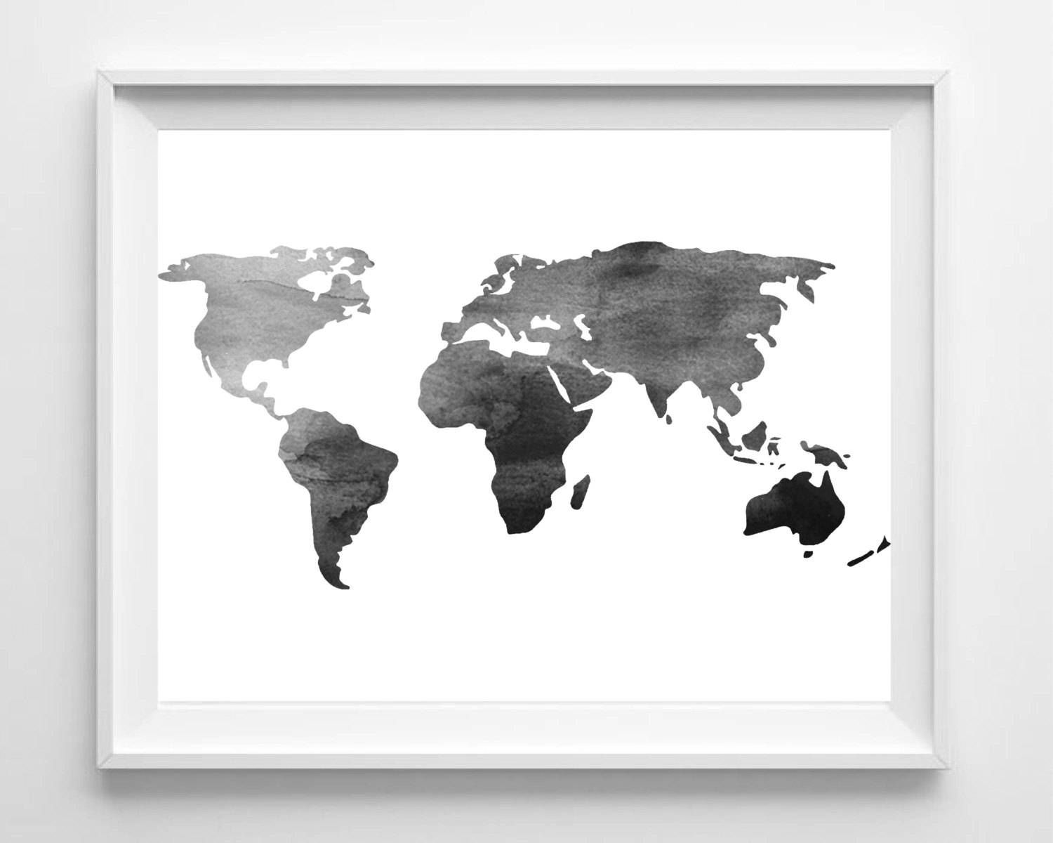 Watercolor World Map Print Printable Black White Wall Art Throughout Most Recent Black And White Wall Art (View 1 of 16)