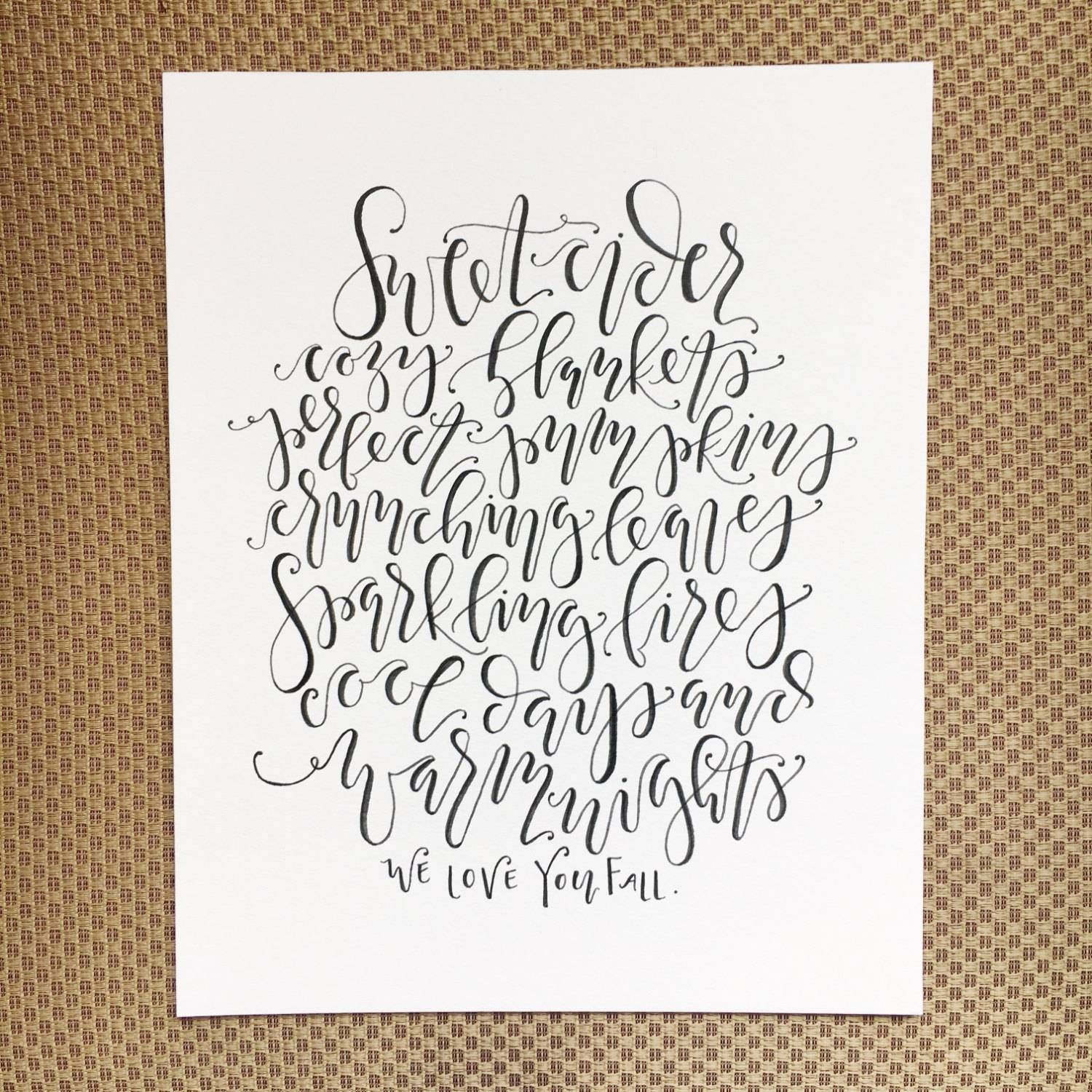 We Love You Fall Calligraphy Print, Handlettered Seasonal Home Intended For Latest Seasonal Wall Art (View 15 of 20)