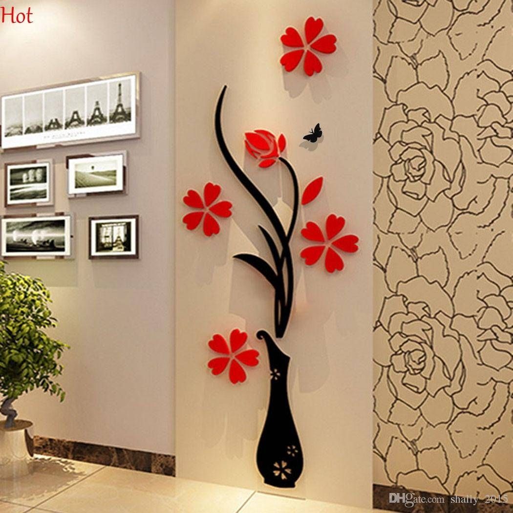 Wholesale Wall Stickers Acrylic 3d Plum Flower Vase Stickers Vinyl Regarding 2018 3d Tree Wall Art (View 11 of 15)