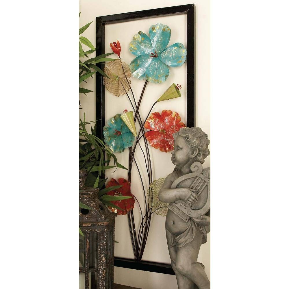 15 In. X 38 In. Iron Framed Flower Metal Wall Art (set Of 2) 97194 Pertaining To Most Recently Released Flower Metal Wall Art (Gallery 19 of 20)