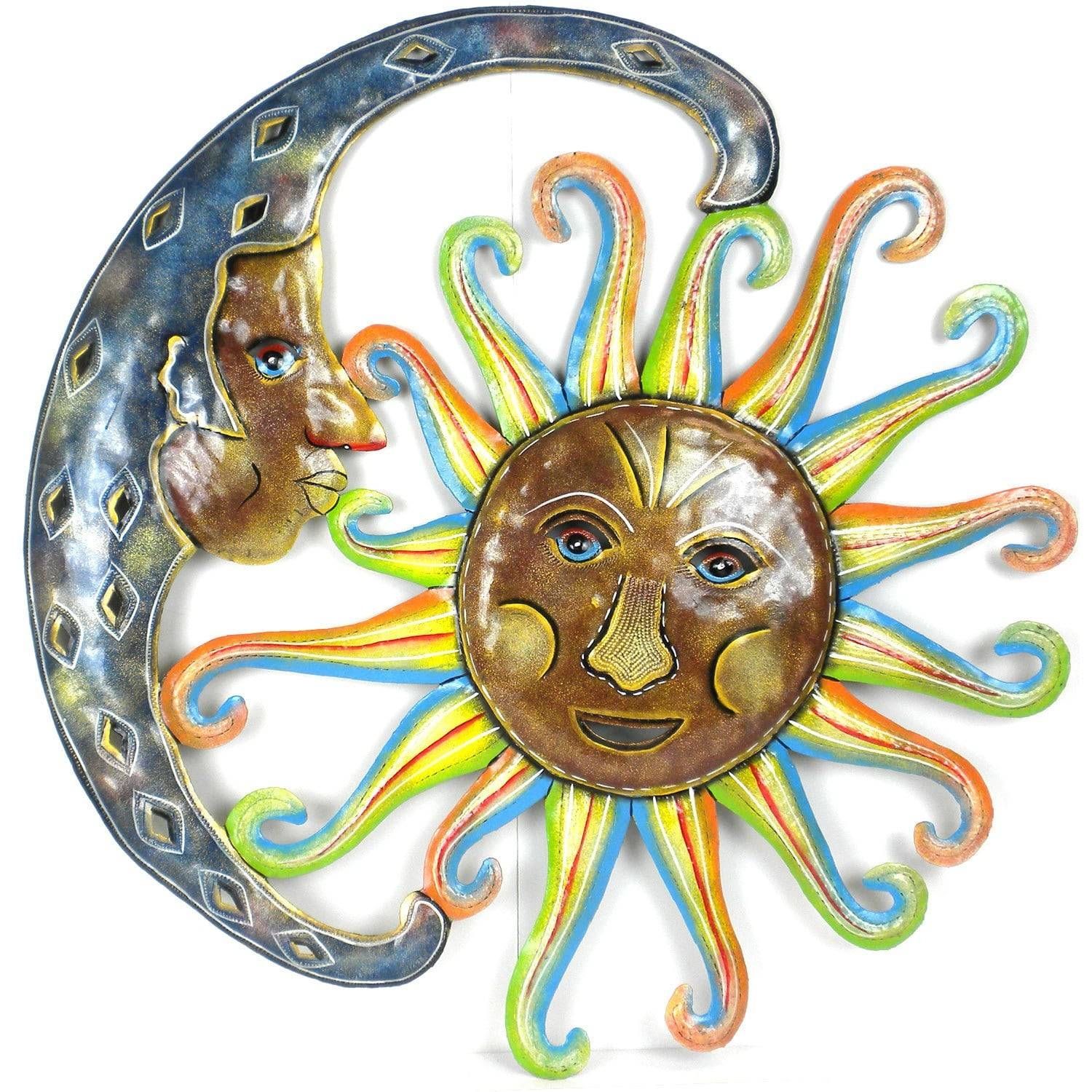 24 Inch Painted Blue Moon And Sun Metal Wall Art , Handmade In Within Current Sun And Moon Metal Wall Art (View 16 of 20)
