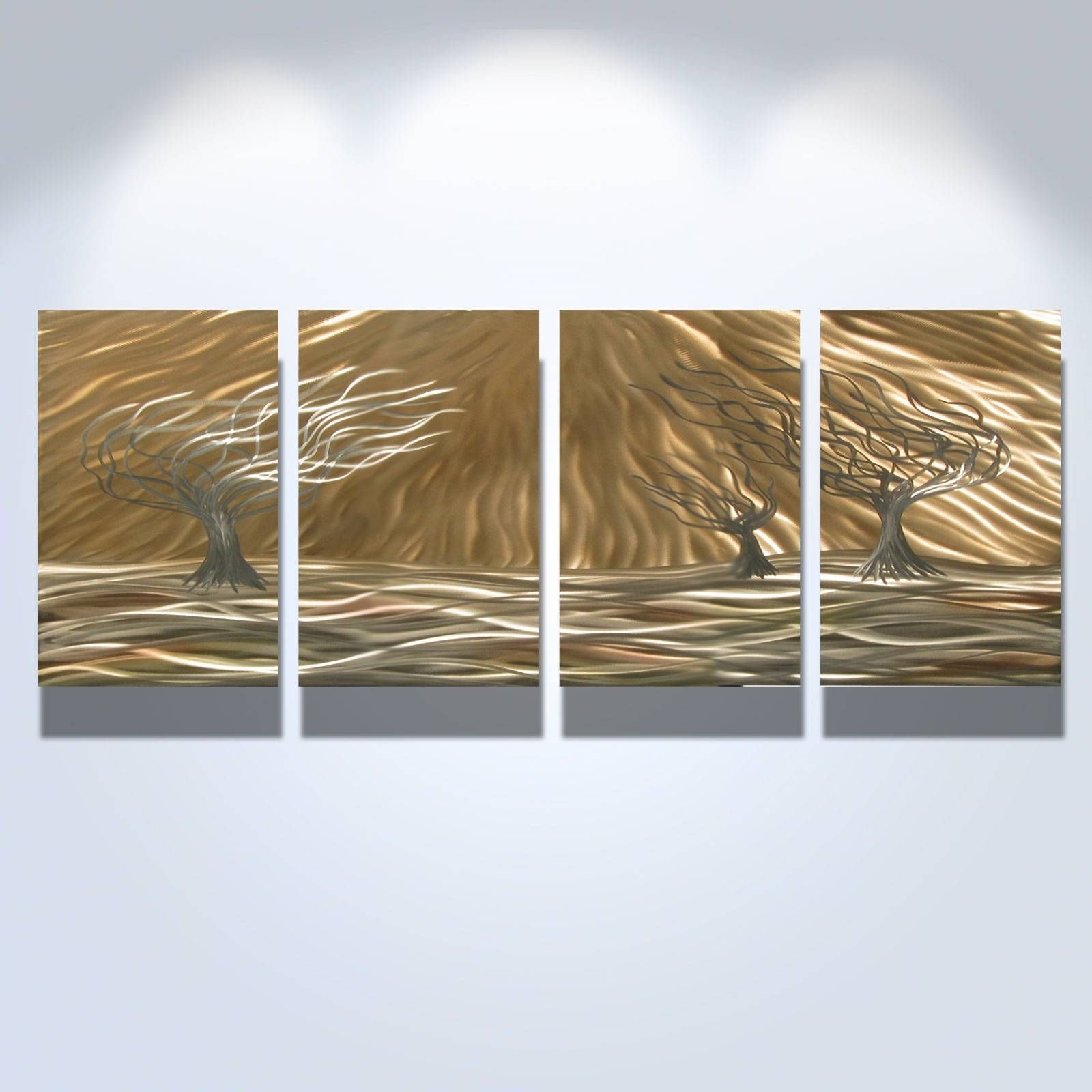 3 Trees 4 Panel – Abstract Metal Wall Art Contemporary Modern Within Newest Metal Wall Art Panels (Gallery 20 of 20)