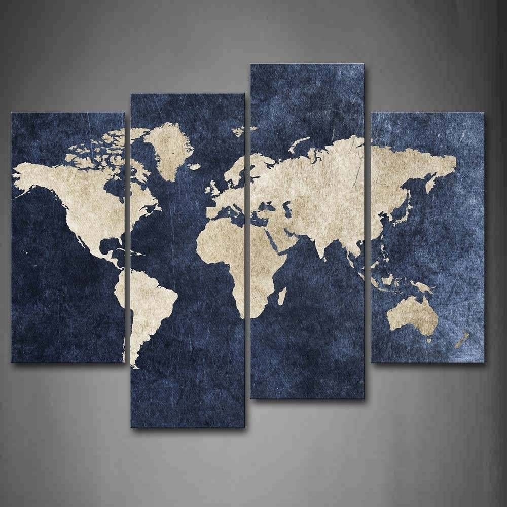 4 Piece World Map Canvas Wall Art100% Hand Painted Oil Intended For Most Up To Date World Map Wall Art Canvas (Gallery 5 of 20)