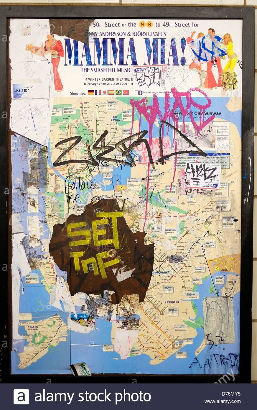 A Vandalized New York City Subway Map On The Wall Of A Station In Inside Recent Nyc Subway Map Wall Art (View 14 of 20)