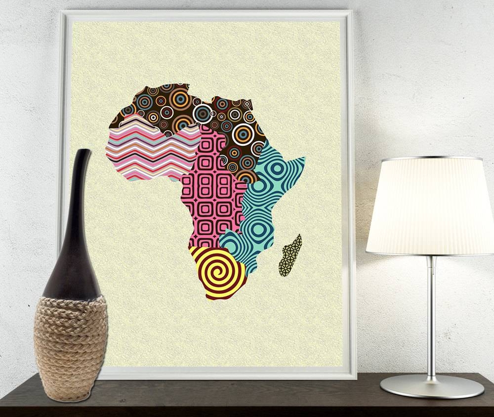 African Print Map Decor African Wall Art African Map Art Regarding Most Recently Released Africa Map Wall Art (Gallery 1 of 20)