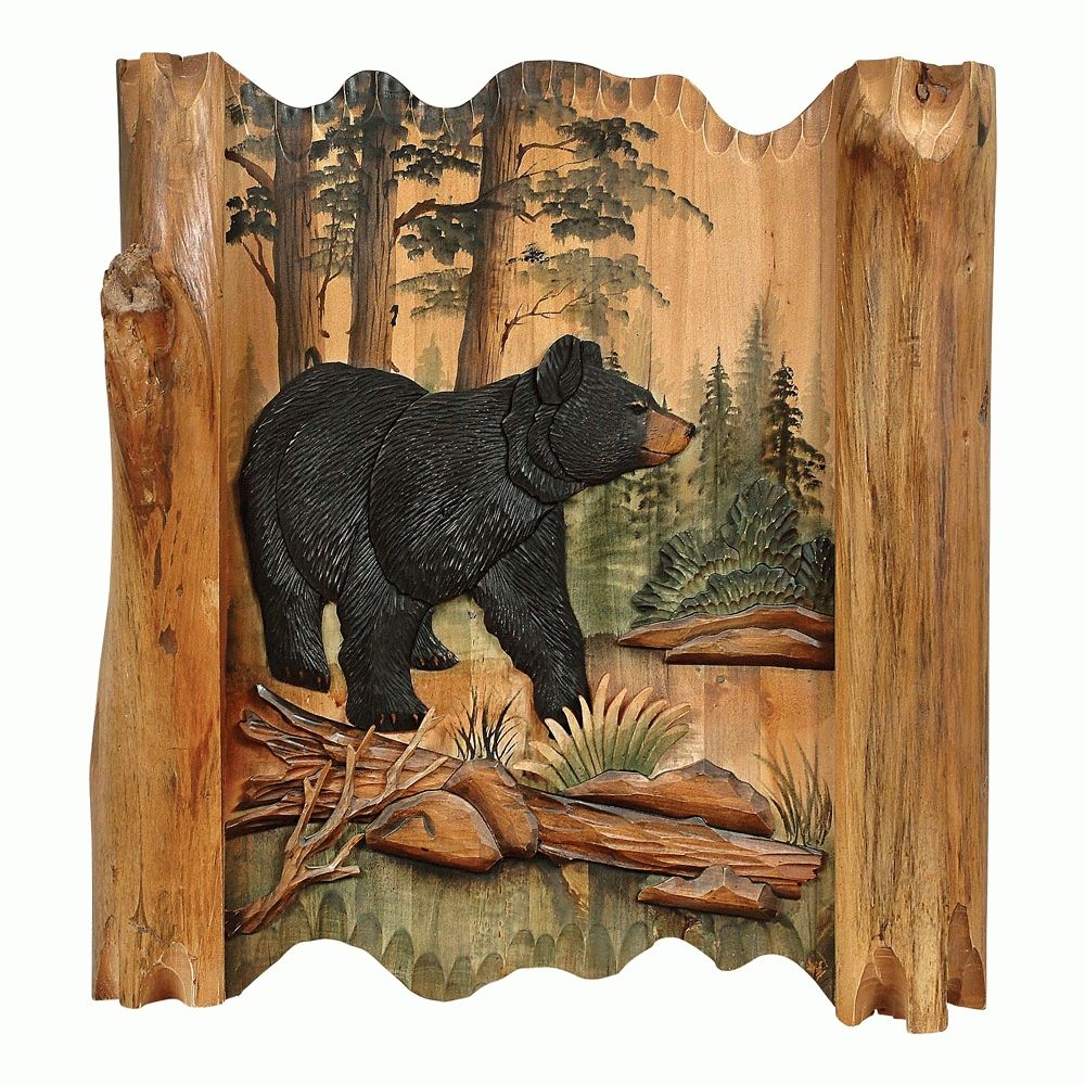 Black Bear Forest Carved Wood Wall Art Intended For Most Popular Black Bear Metal Wall Art (View 6 of 20)