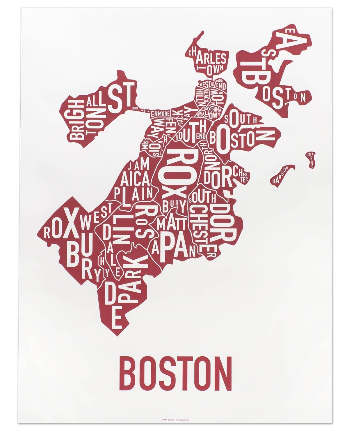 Boston Neighborhoods Map Posters & Prints – Unique, Modern Wall Decor Pertaining To 2018 Chicago Neighborhood Map Wall Art (View 16 of 20)