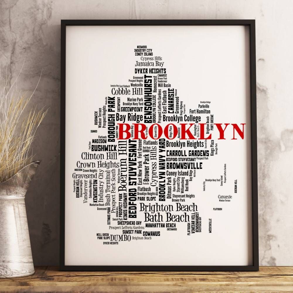 Brooklyn Map Art Brooklyn Art Print Brooklyn Neighborhood For Recent Brooklyn Map Wall Art (View 3 of 20)