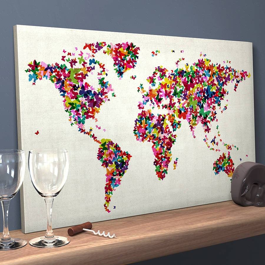 Butterflies Map Of The World Art Printartpause In Newest Butterfly Map Wall Art (Gallery 1 of 20)