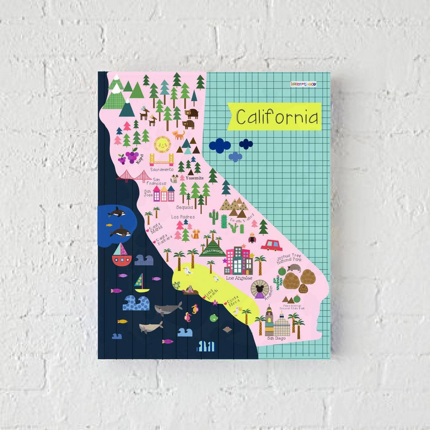 California Map Wall Print Decor Kids California Throughout Most Up To Date San Diego Map Wall Art (Gallery 18 of 20)