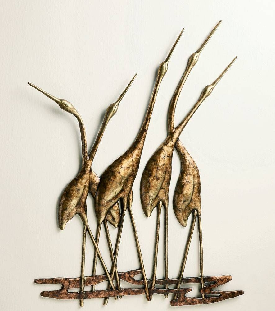 Crane Quintet Wall Art Sculpture Metal Heron Bird Gold & Bronze In Most Current Metal Wall Art Birds (View 3 of 20)