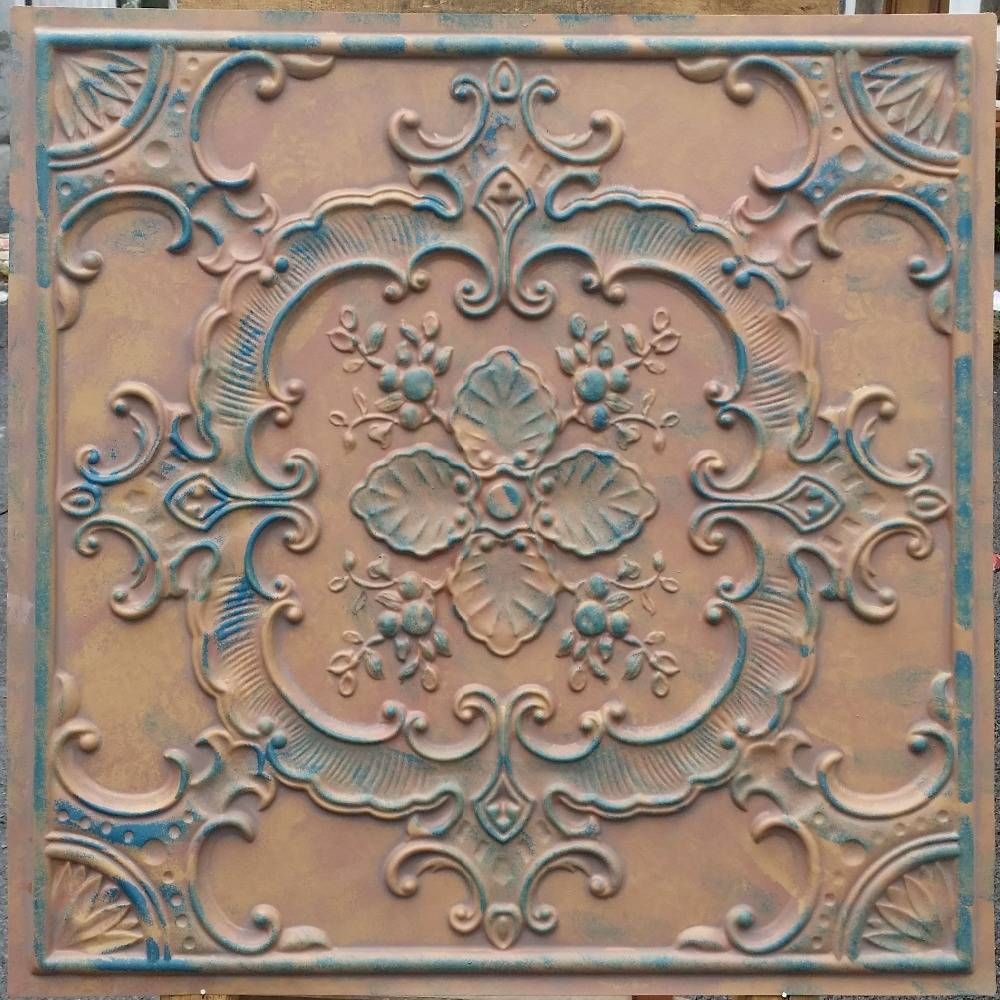 Decor: Faux Tin Ceiling Tiles With Worn Art Ceiling Tiles Artistic In Most Current Faux Metal Wall Art (Gallery 9 of 20)