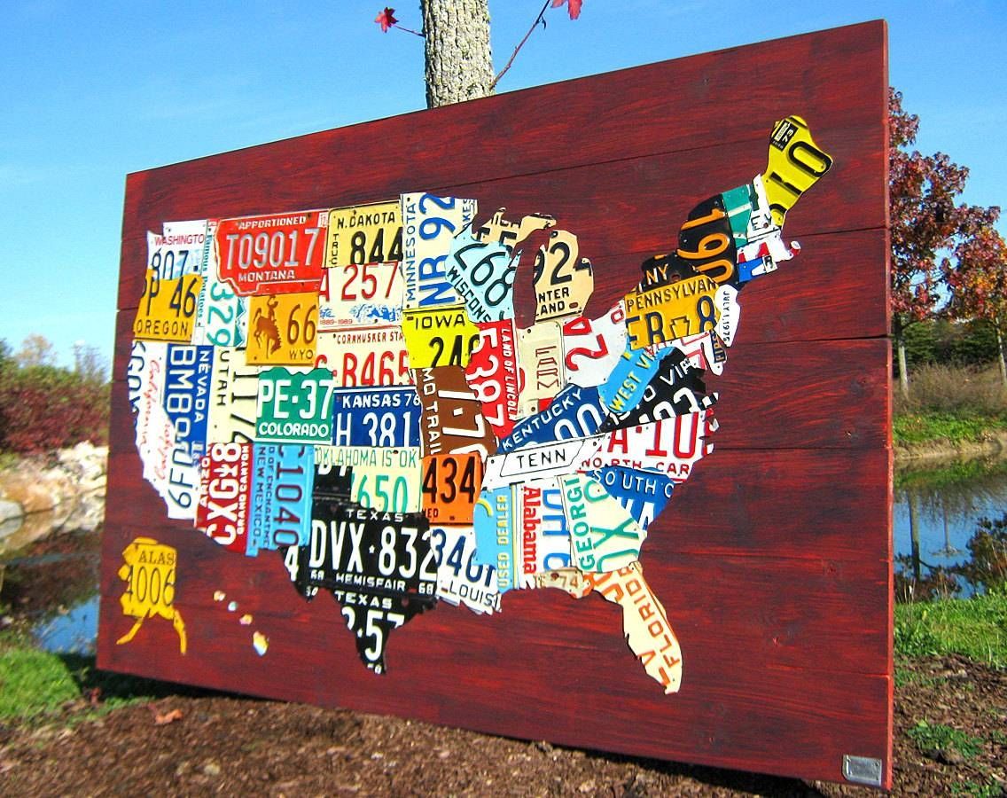 Extra Large License Plate Map Of The United States 60 X Regarding Most Recent License Plate Map Wall Art (Gallery 2 of 20)