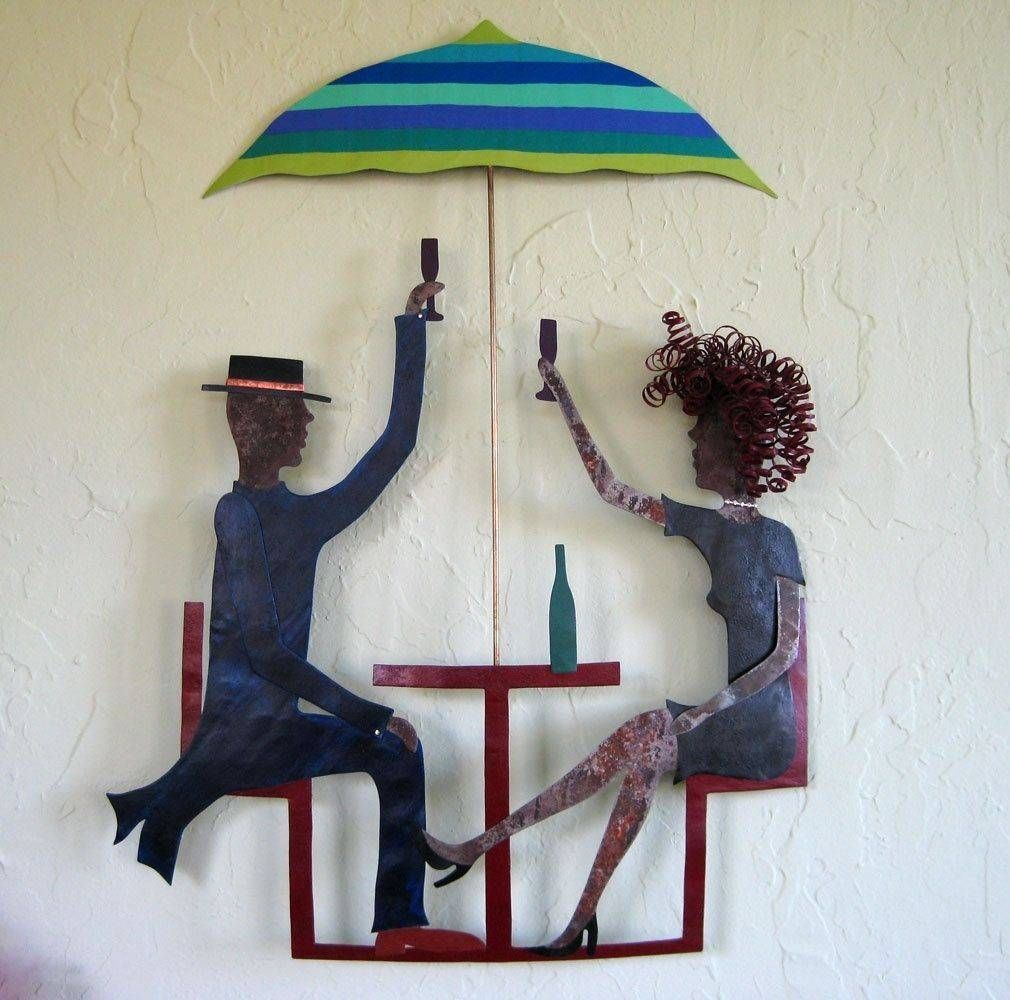 Hand Crafted Handmade Upcycled Metal Couple In Outdoor Cafe Wall Within Most Up To Date Cafe Metal Wall Art (View 1 of 20)
