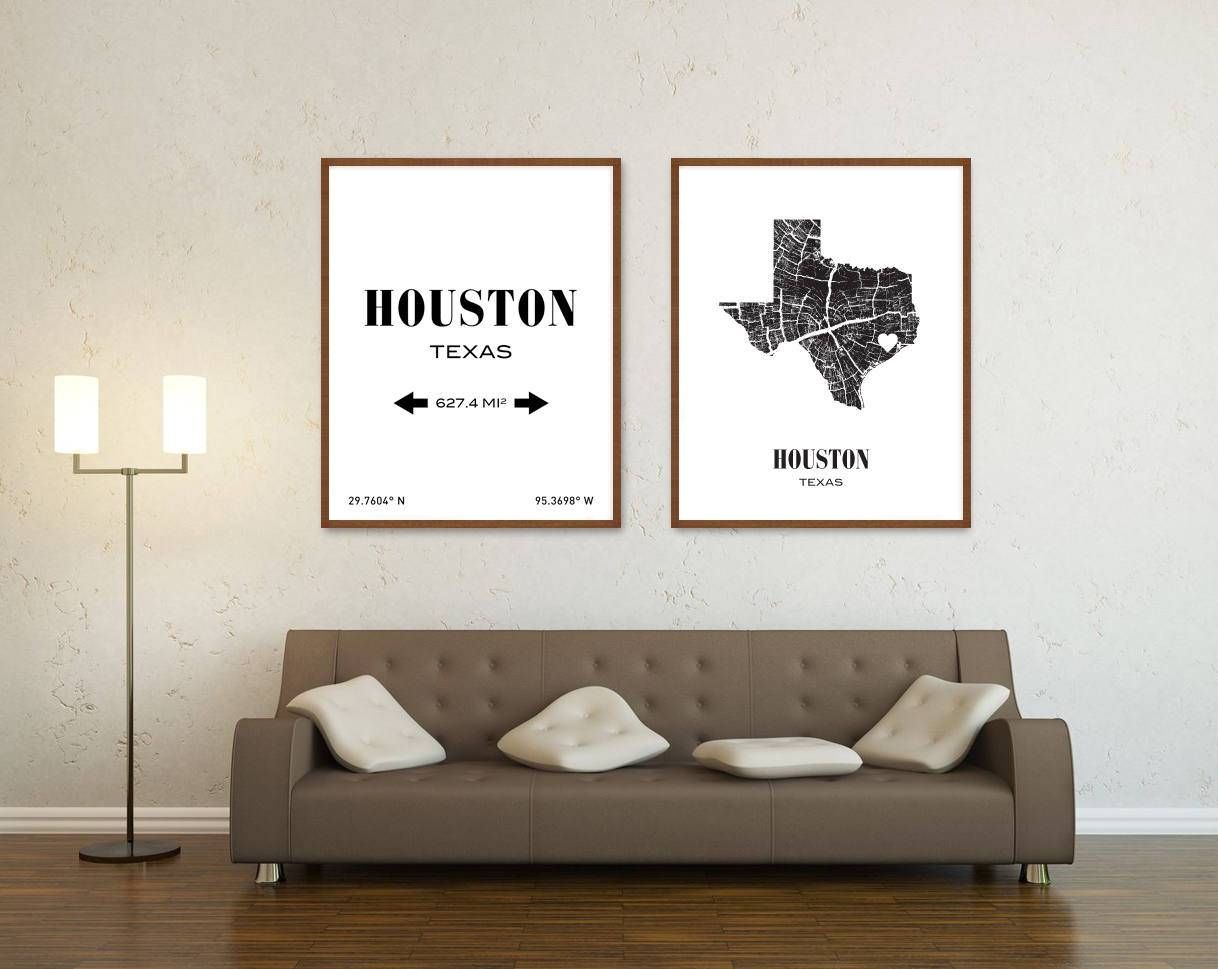 Houston Print Houston Map Texas Map Houston Poster City In Most Up To Date Houston Map Wall Art (View 8 of 20)