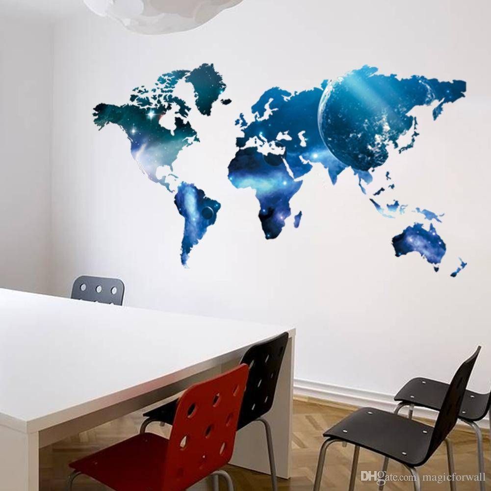Living Bedroom Wall Art Mural Decor Sticker Blue Planet World Map Intended For Latest World Map Wall Art Stickers (View 3 of 20)