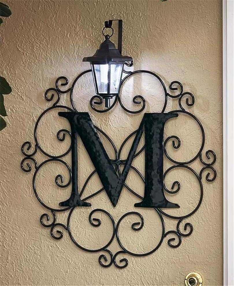Metal Monogram Solar Light Wall Art Hanging Decor Scrollwork Frame Intended For Most Up To Date Monogram Metal Wall Art (View 10 of 20)