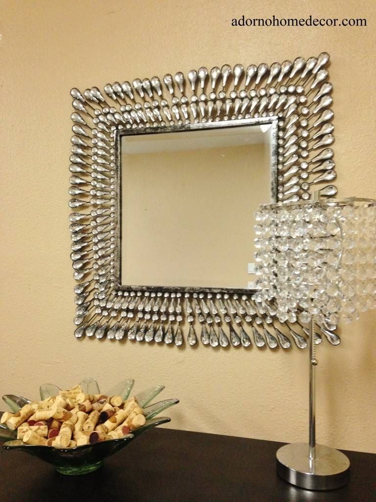 Metal Wall Square Crystal Mirror Rustic Modern Crystal Chic Wall For Most Popular Metal Wall Art With Crystals (View 17 of 20)