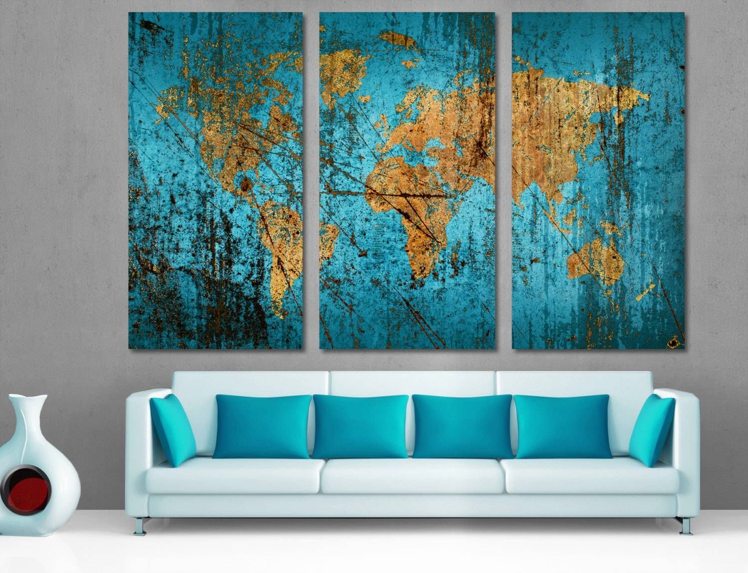 Munsell Blue Abstract World Map Canvas Print Wall Art Multi For 2018 Abstract World Map Wall Art (View 6 of 20)