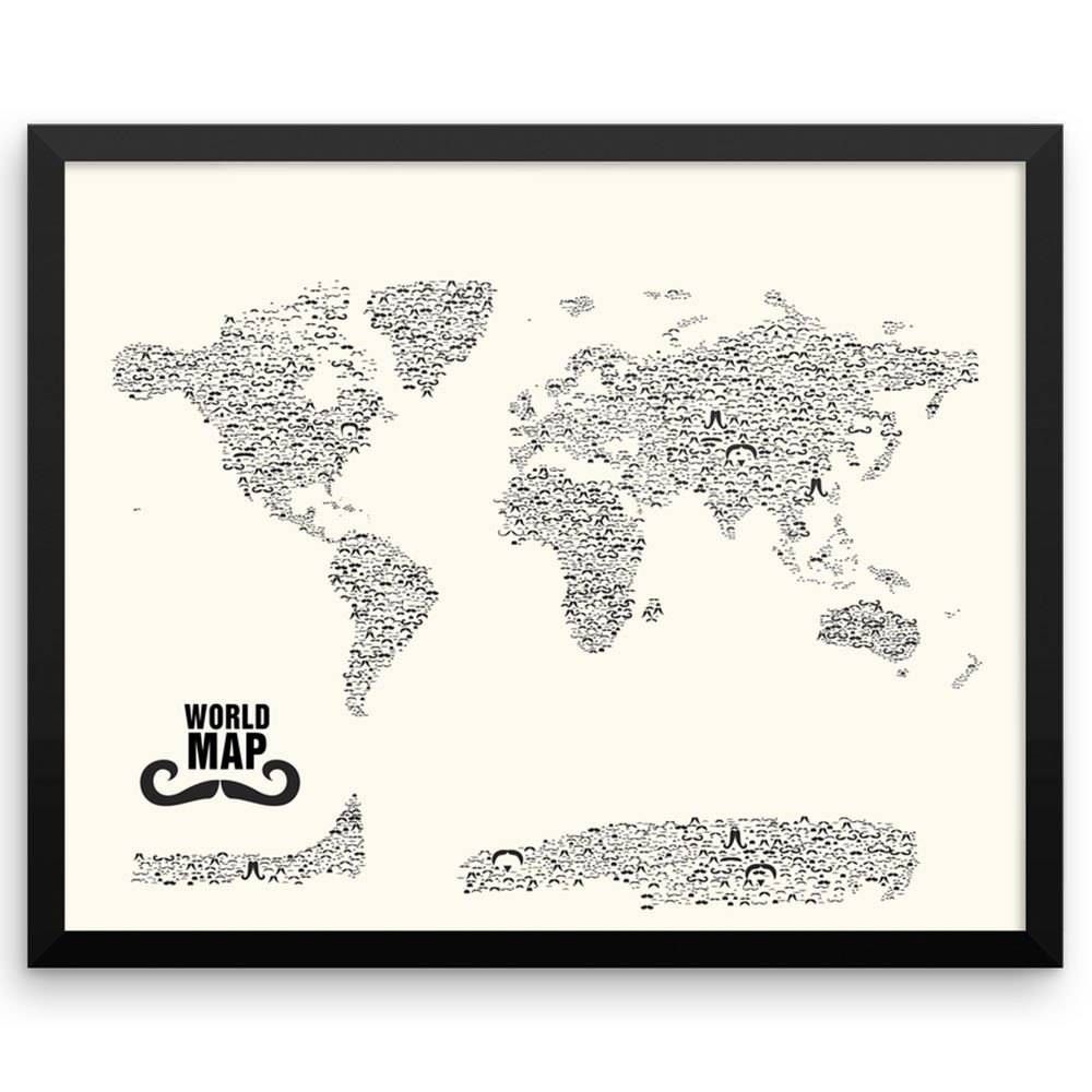 Mustache Styles World Map Wall Art Print | The Pixel Prince With Newest New Zealand Map Wall Art (View 14 of 20)