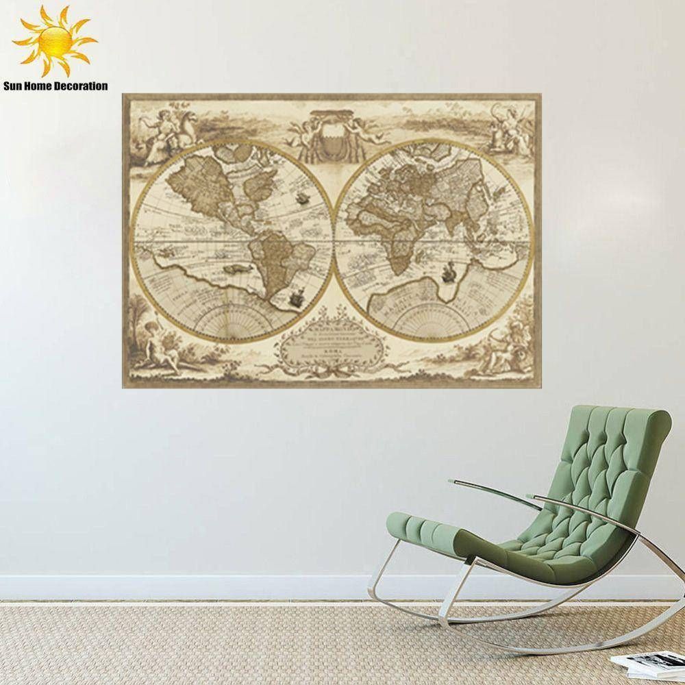 New Europe Retro World Map Wall Sticker Interior Living Room Intended For Newest Europe Map Wall Art (View 8 of 20)