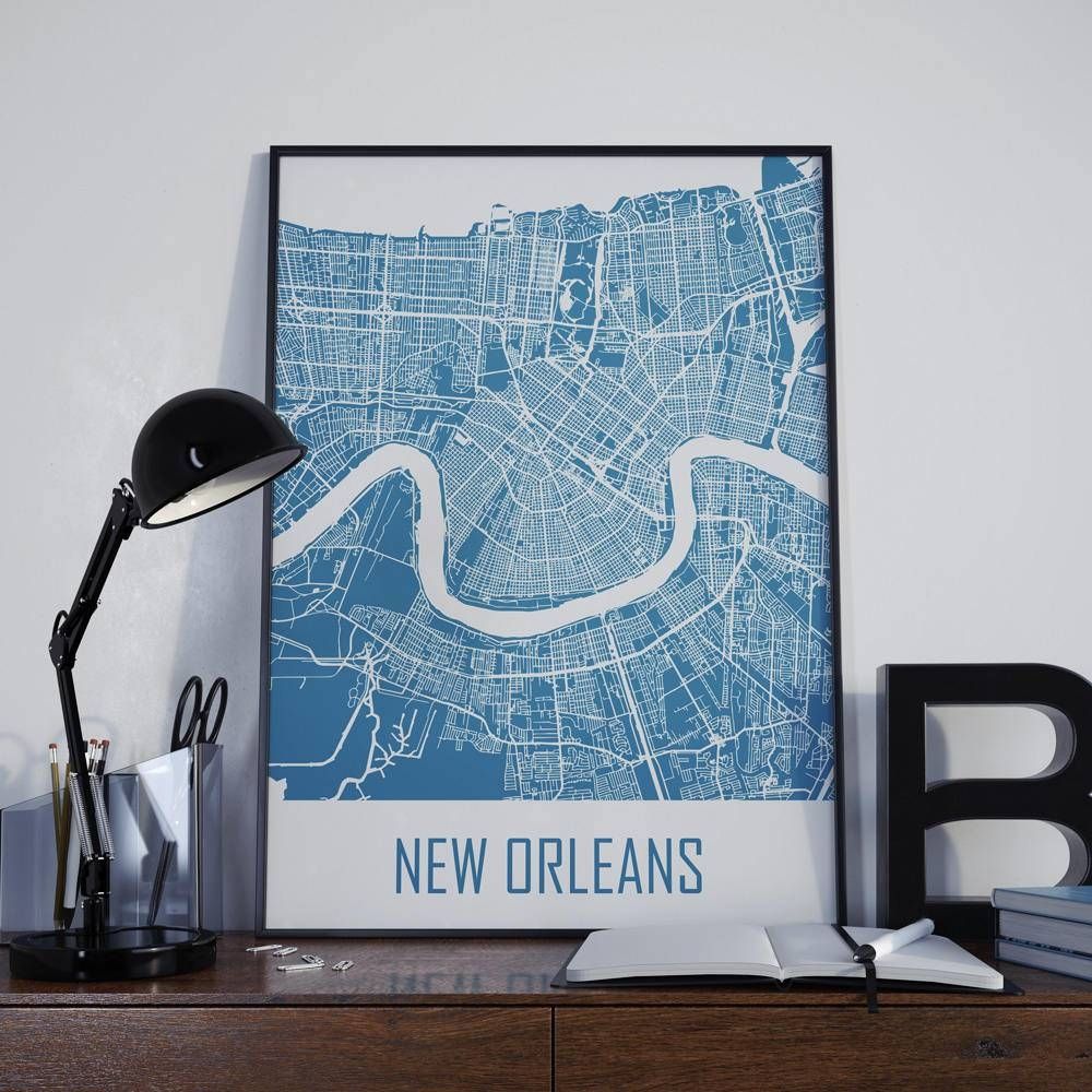 New Orleans Map Travel Map Wall Decor Street Map Home Decor Intended For 2018 New Orleans Map Wall Art (Gallery 20 of 20)