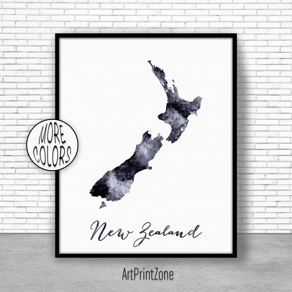 New Zealand Art Print Home Decor New Zealand Map Art Wall Prints With Best And Newest New Zealand Map Wall Art (View 5 of 20)