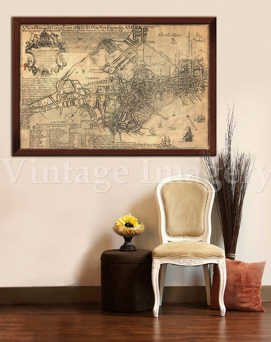 Old Boston Map 1769 Historic Boston Map Antique Boston Map With Most Current Boston Map Wall Art (Gallery 20 of 20)