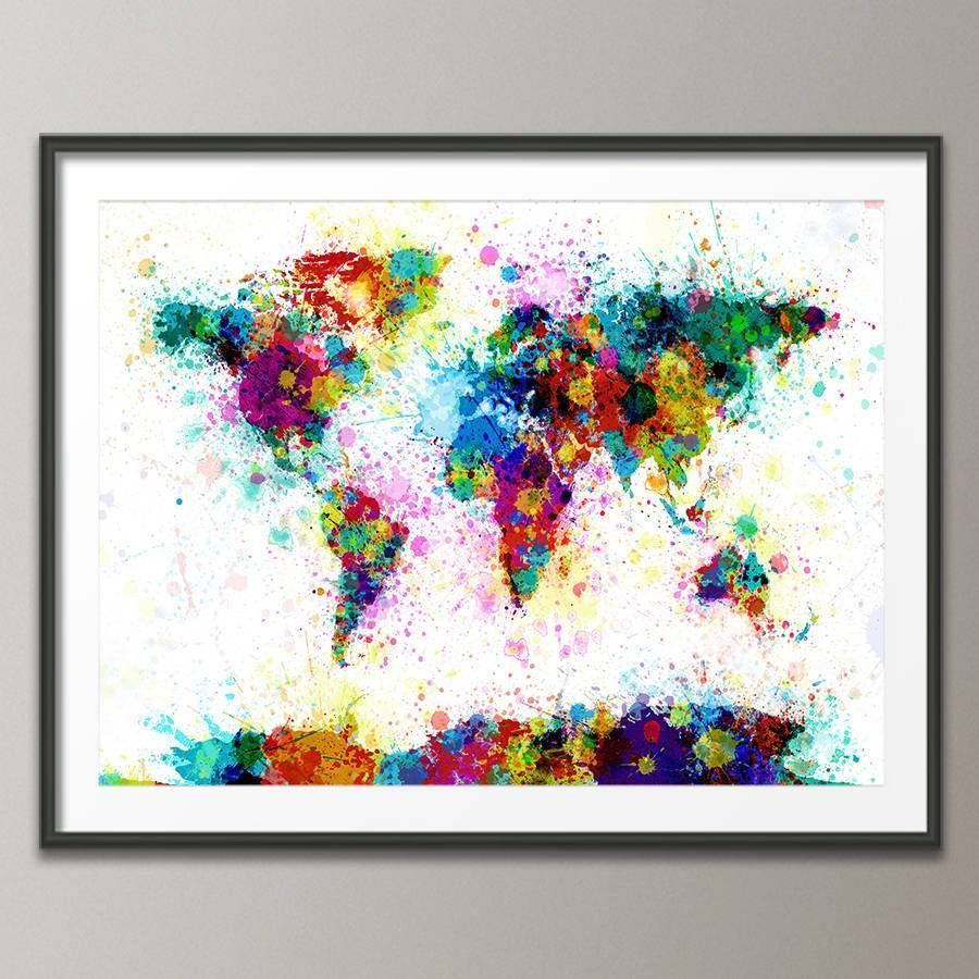 Paint Splashes World Map Art Printartpause Intended For Current Abstract World Map Wall Art (View 2 of 20)