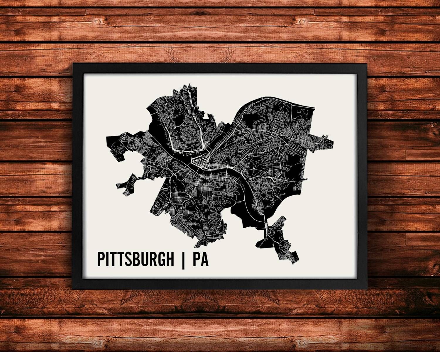 Pittsburgh Map Art Print Pittsburgh Print Pittsburgh Art Intended For Newest Pittsburgh Map Wall Art (View 1 of 20)