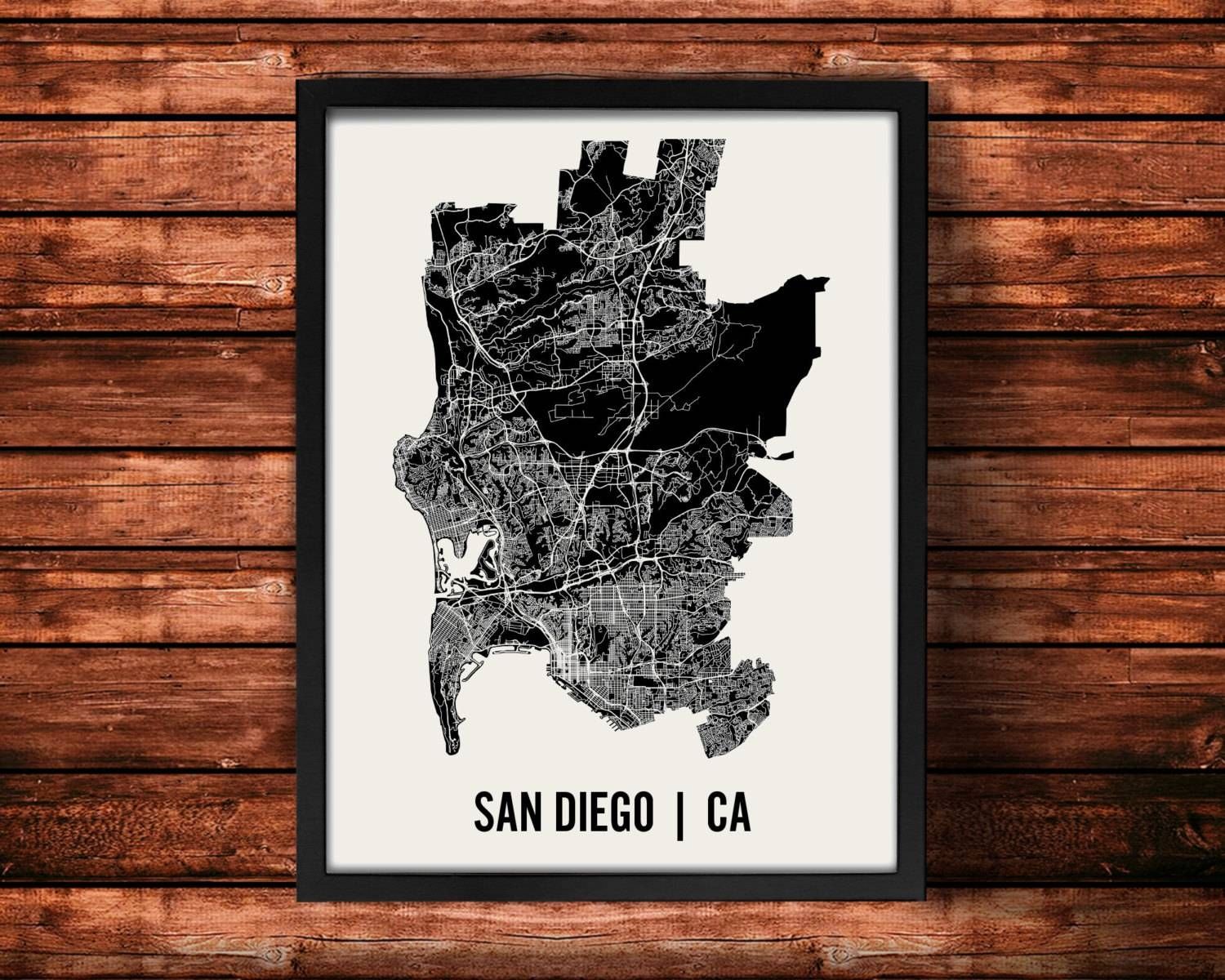 San Diego Map Art Print San Diego Print San Diego Art With Regard To Most Recently Released San Diego Map Wall Art (View 1 of 20)