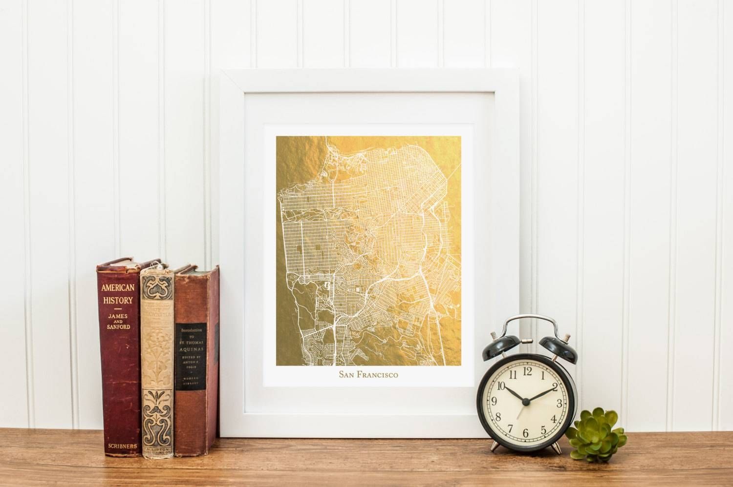 San Francisco Map Gold Foil Print San Francisco Print Gold With Regard To Most Recent Philadelphia Map Wall Art (View 13 of 20)