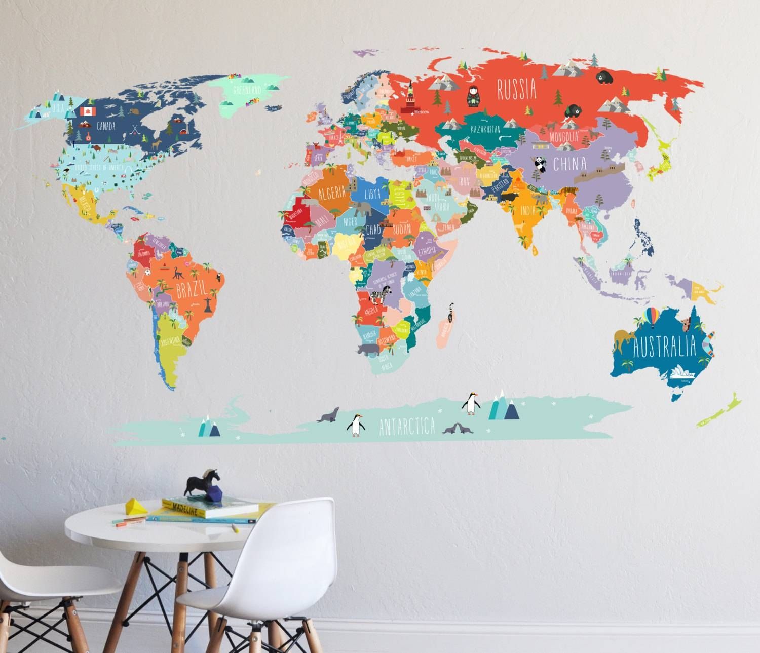 Wall Decal World Map Interactive Map Wall Sticker Room With Regard To Most Recently Released World Map Wall Art Stickers (View 12 of 20)