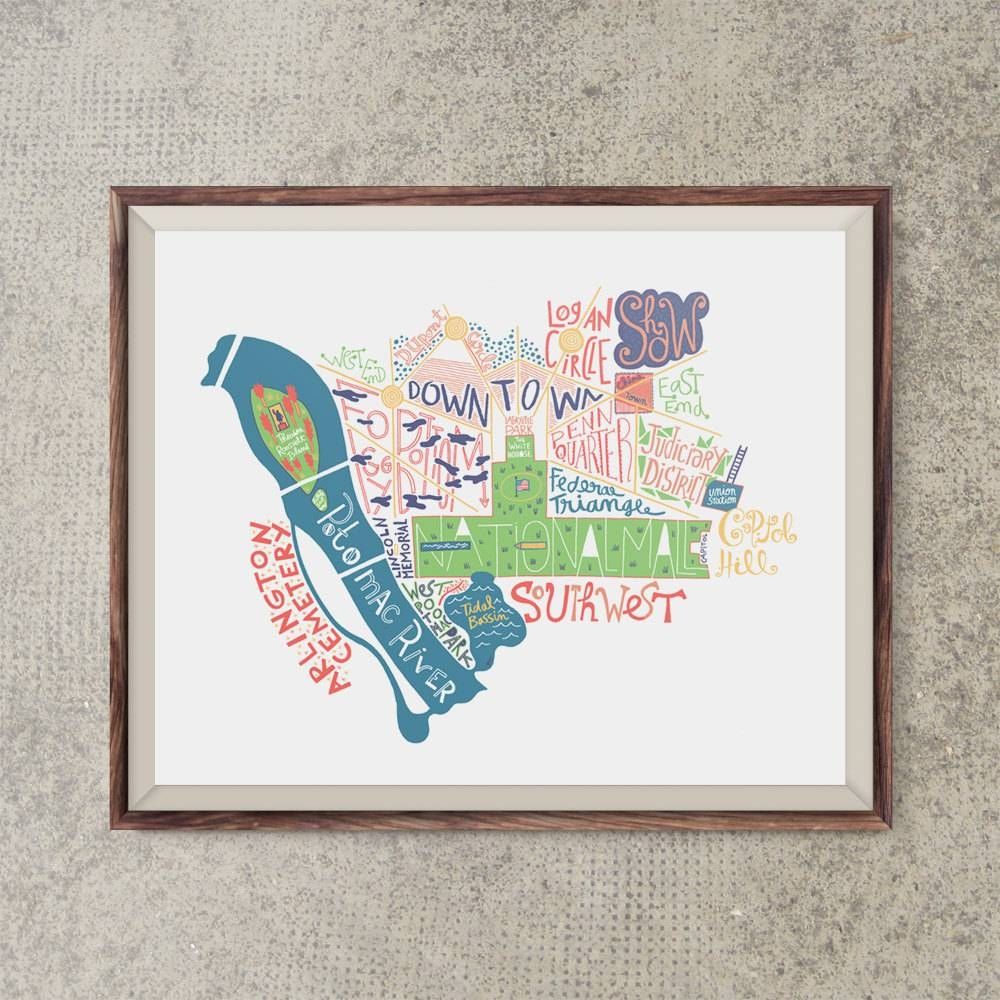 Washington Dc Map Travel Art Us City Poster Washington Dc Wall In Best And Newest City Prints Map Wall Art (Gallery 9 of 20)