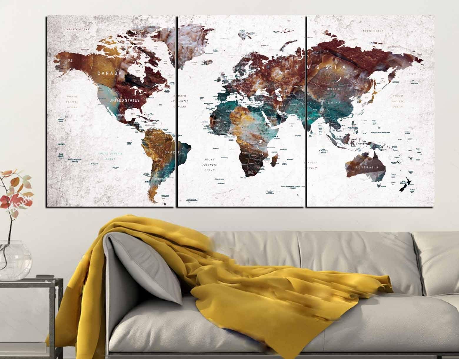 World Map Push Pin Wall Art Canvas Panels,world Map Wall Art,world Pertaining To Recent Abstract World Map Wall Art (View 18 of 20)