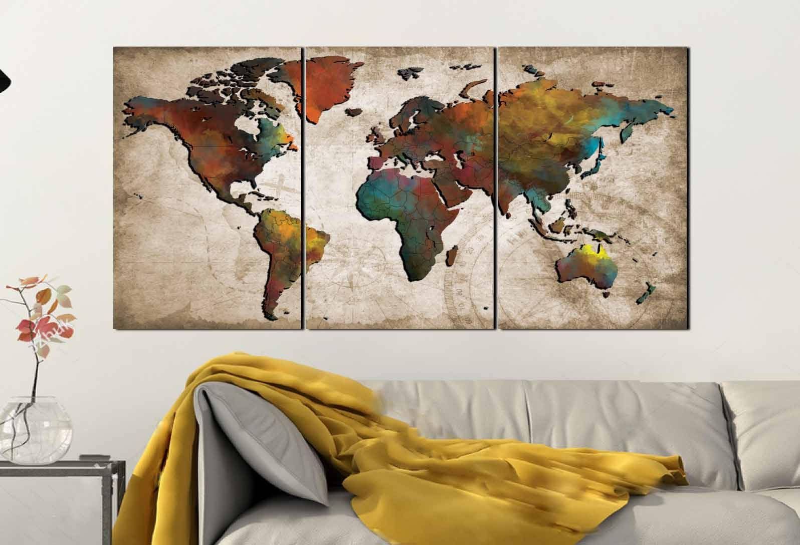 World Map Wall Art,abstract Push Pin Map,colorful World Map,world Pertaining To Recent Worldmap Wall Art (View 6 of 20)