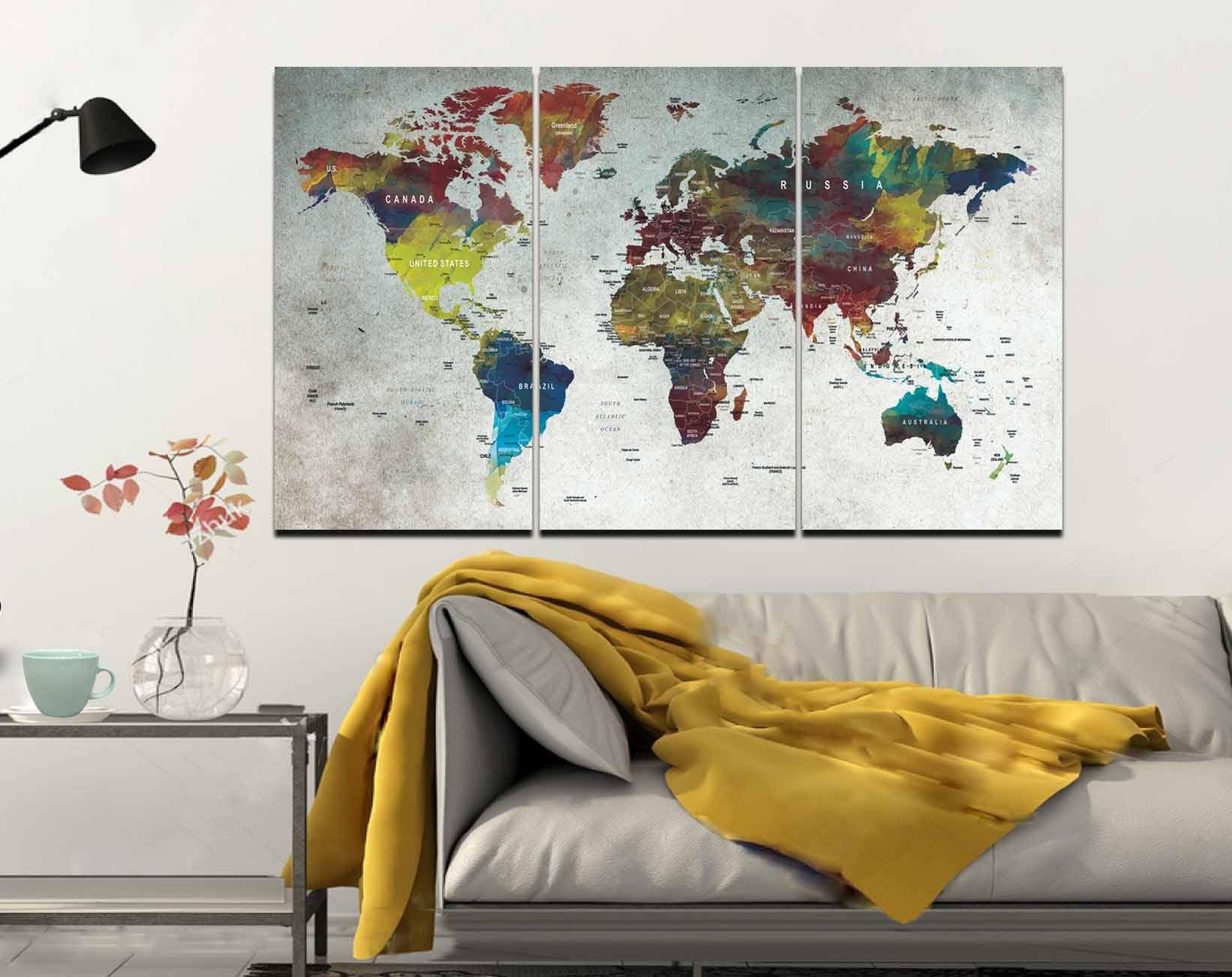 World Map,map,wall Art,large World Map,push Pin Map,abstract World Within Newest Abstract World Map Wall Art (View 5 of 20)