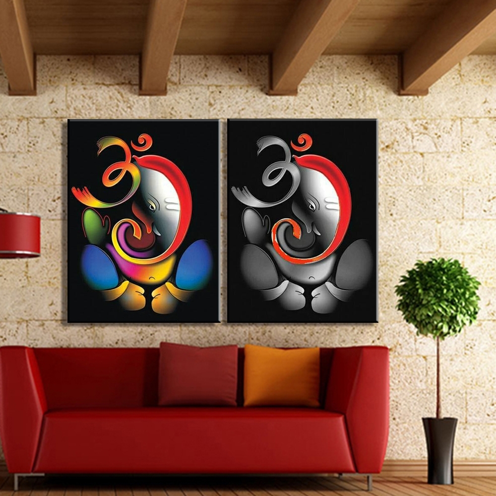 100% Hand Painted Om Ganesha Ganpati Oil Painting On Canvas With Regard To Newest Abstract Ganesha Wall Art (Gallery 1 of 20)