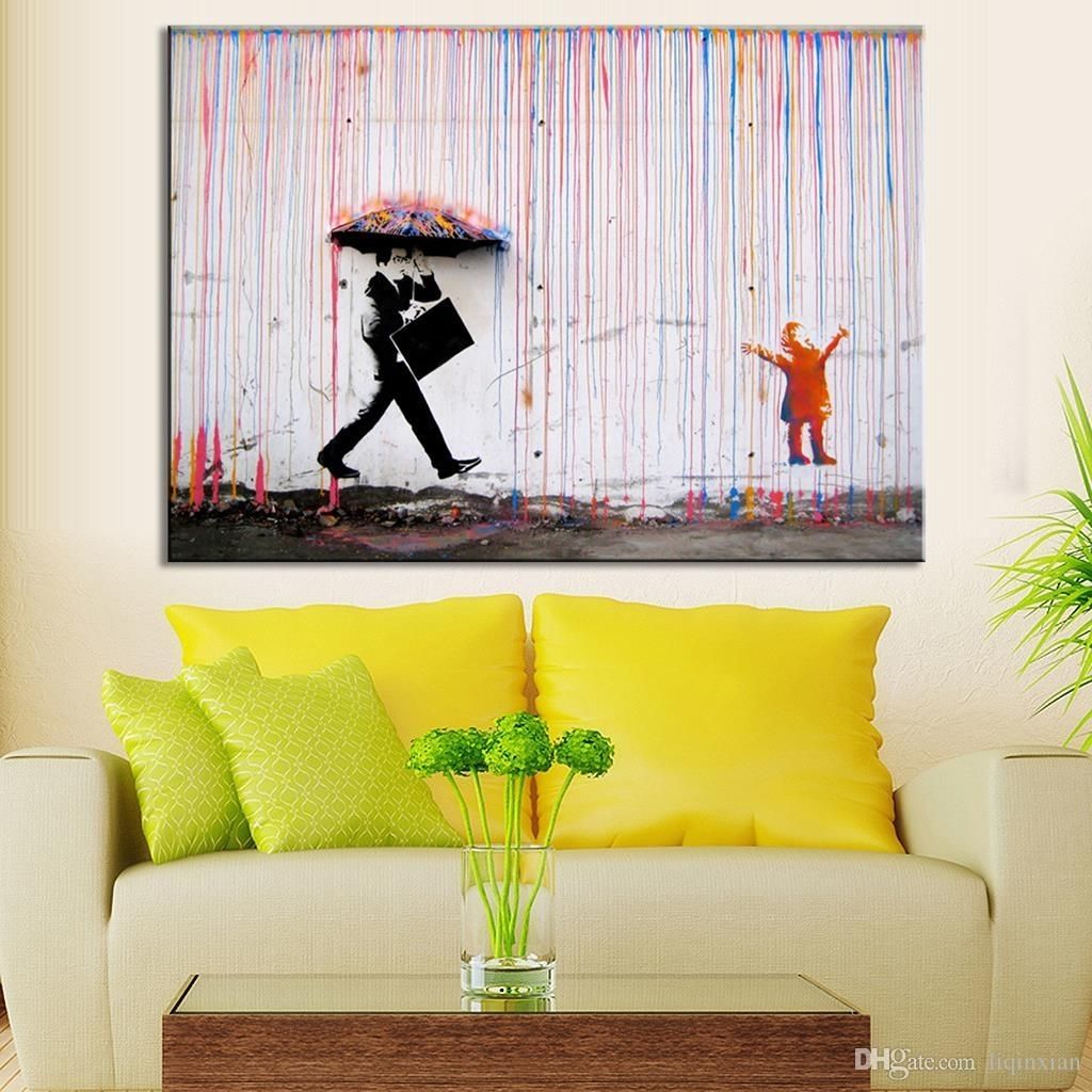 2018 Banksy Art Life Colorful Rain Living Room Abstract Figure Oil Intended For Most Popular Abstract Wall Art Living Room (View 1 of 20)