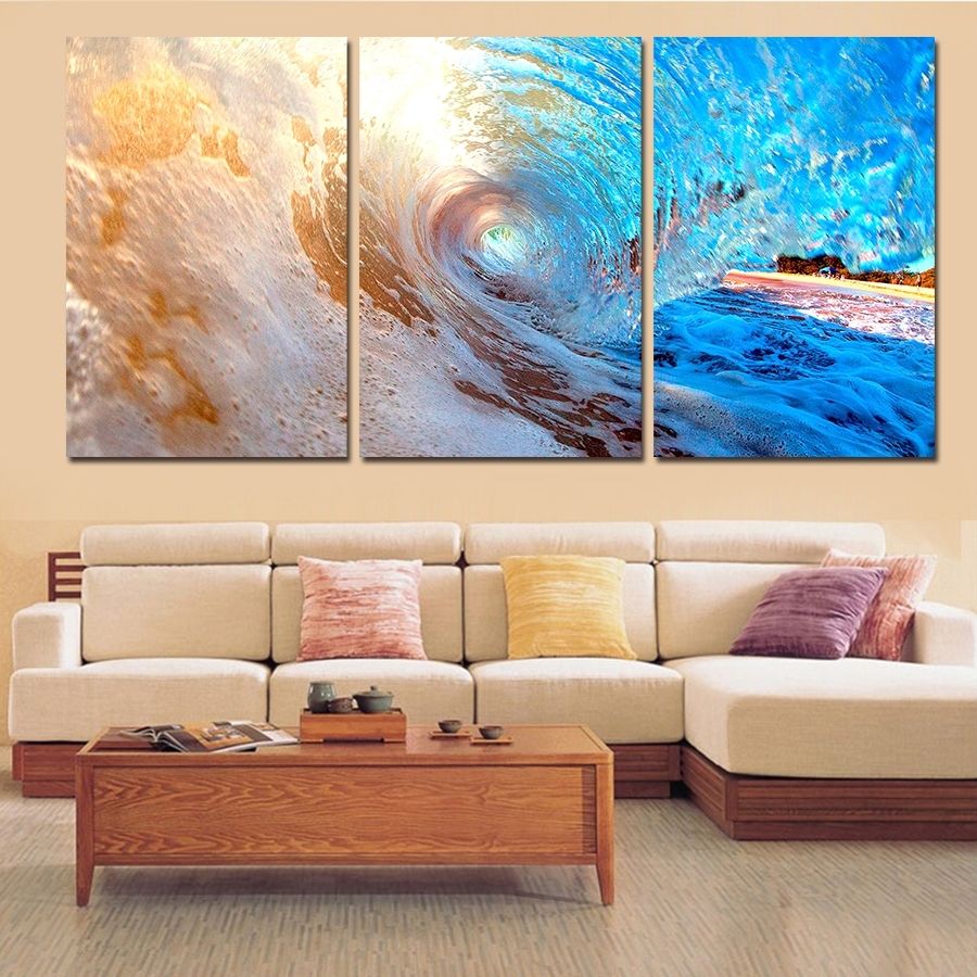 3 Plane Abstract Sea Wave Modern Home Decor Wall Art Canvas Blue Within Recent Abstract Wall Art Canvas (Gallery 7 of 20)