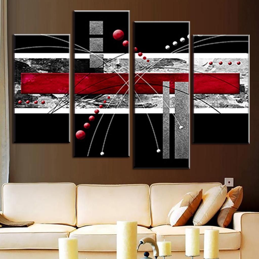 4 Pcs/set Canvas Wall Art Picture Red Black Grey Combined Canvas Regarding Recent Grey Abstract Canvas Wall Art (Gallery 7 of 20)